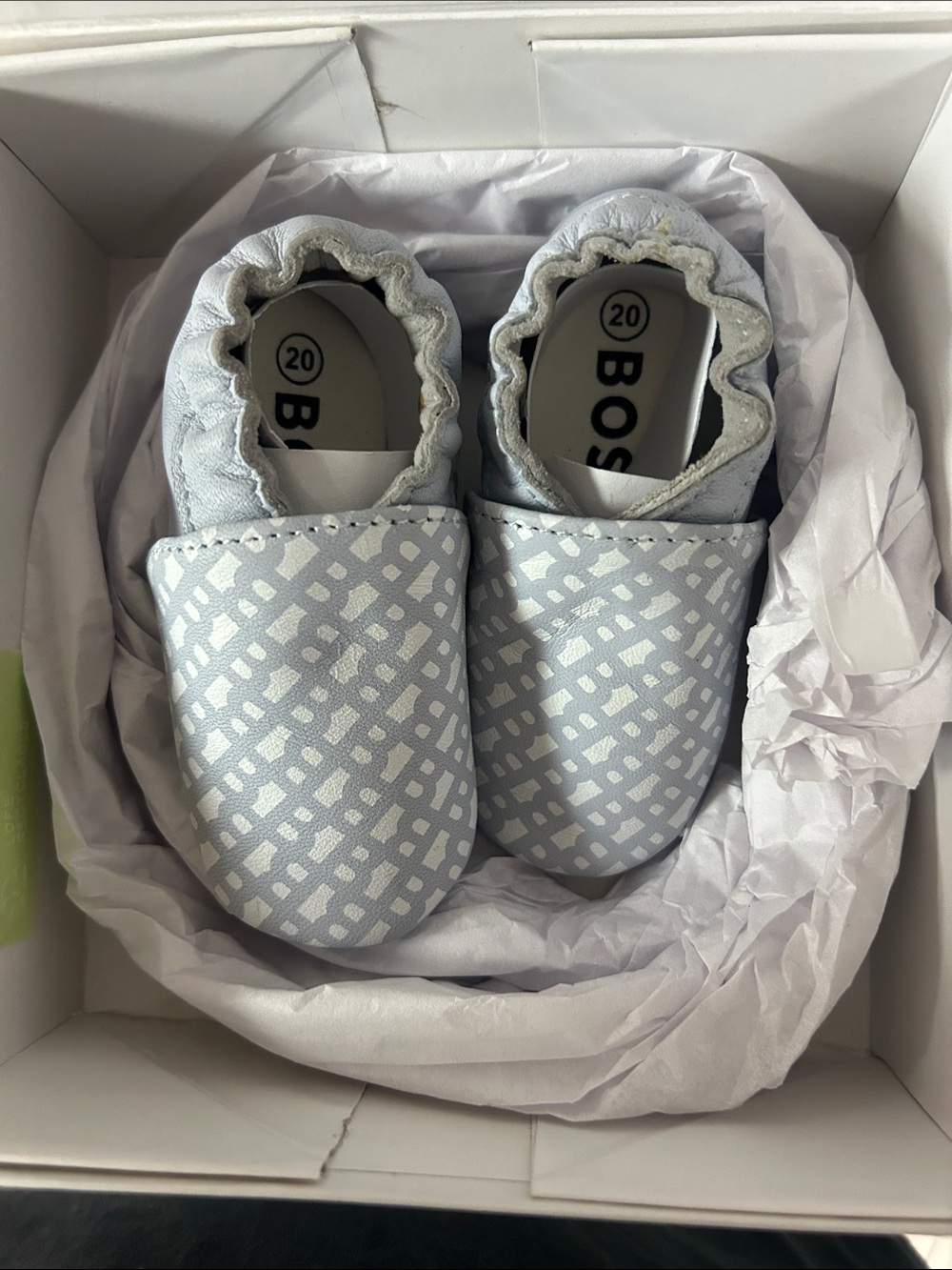 100% Authentic Boss by Hugo Boss Baby Soft Silver Patterned Crib Shoes / New